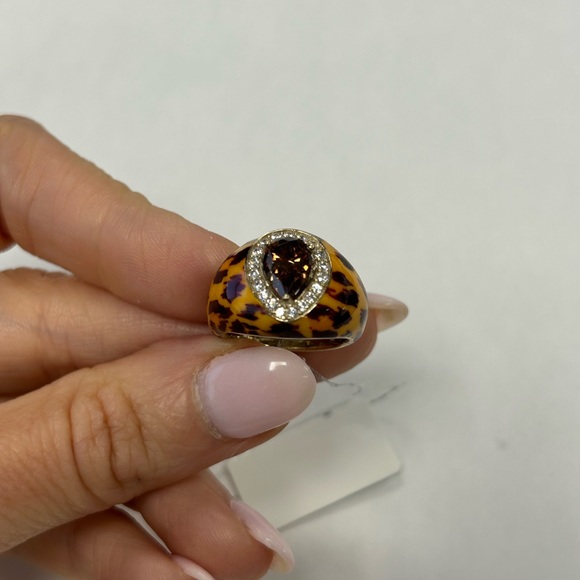 Suzy Levian Yellow Sterling Silver Animal Print Brown CZ & White CZ Ring NWT - Picture 3 of 7